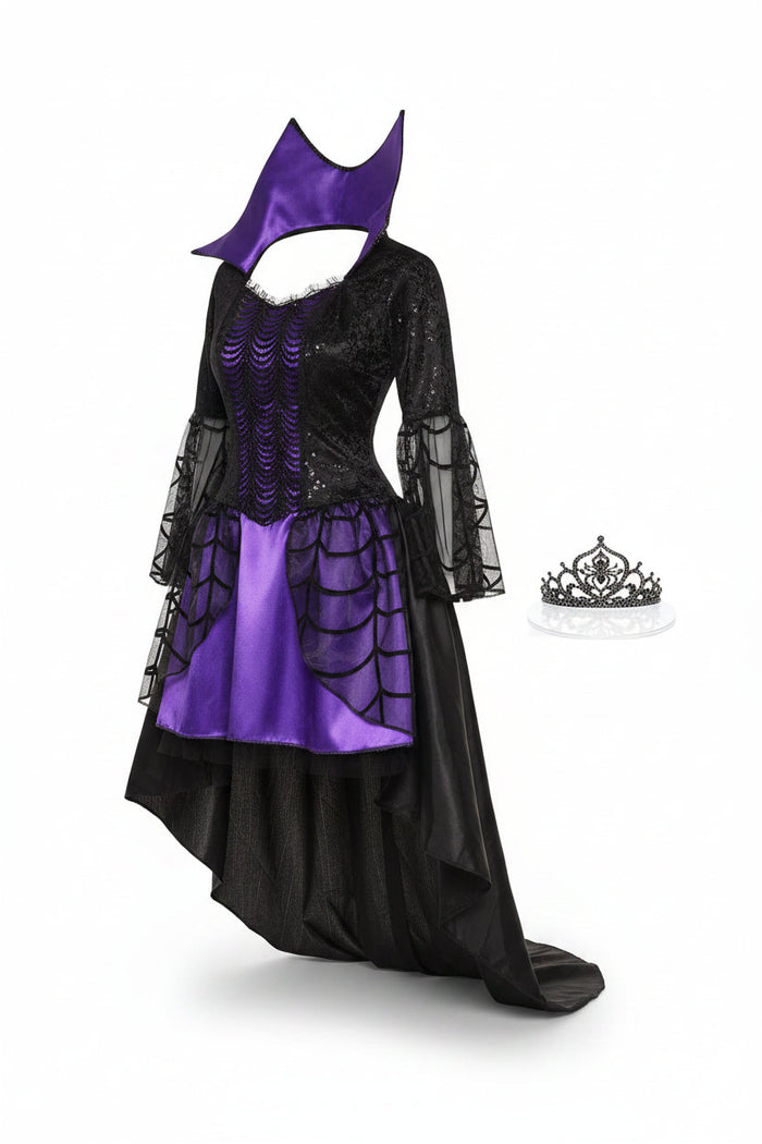 Kvinnors Lila Spindelnät Vampyr Fe Mini Klänning Halloween Kostym