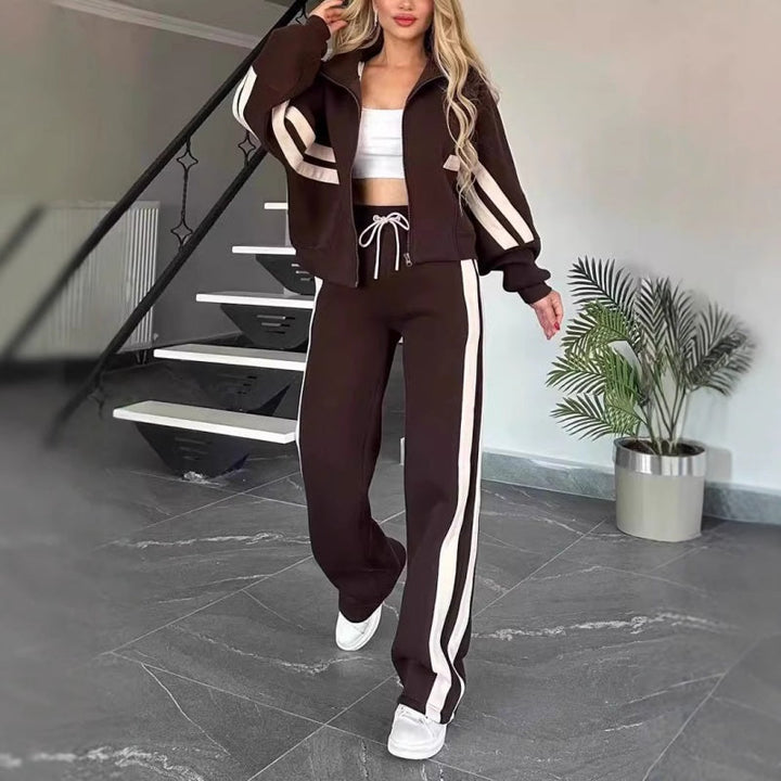 Kvinnors Kontrast Randig Zip Up Lounge Träningsoverall Set