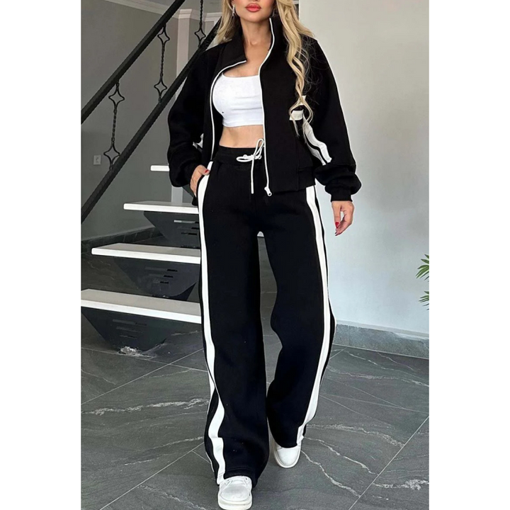 Kvinnors Kontrast Randig Zip Up Lounge Träningsoverall Set