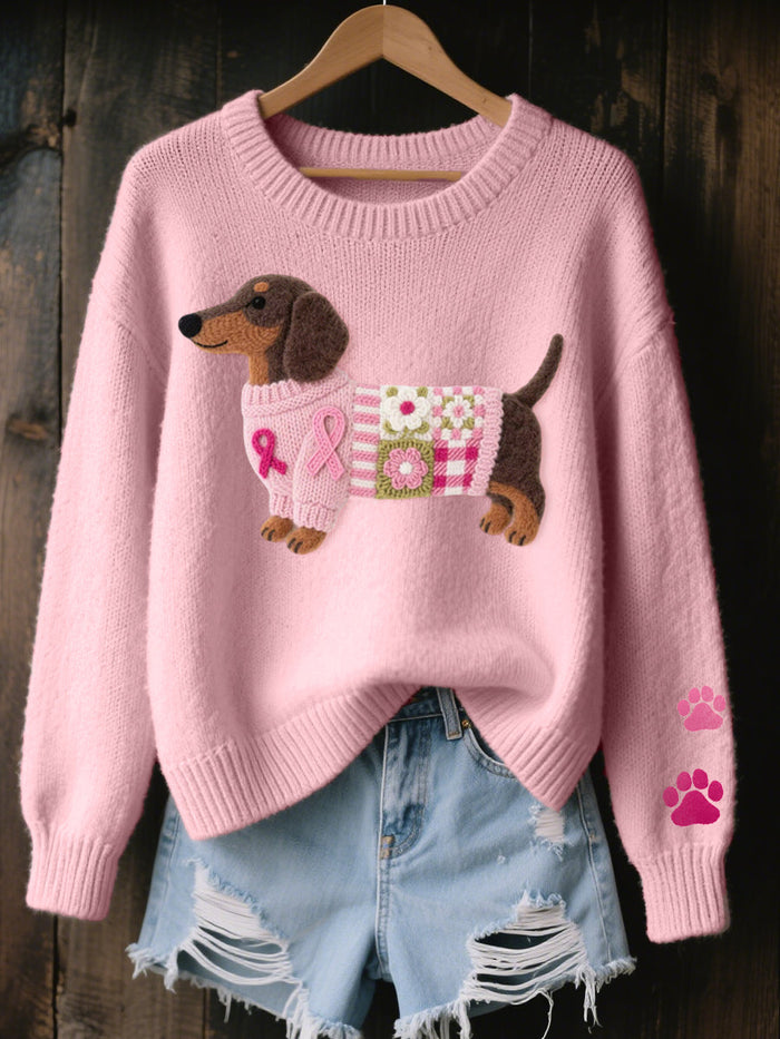 Kvinnors Stickad Hundtryck Avslappnad Passform Casual Jumper