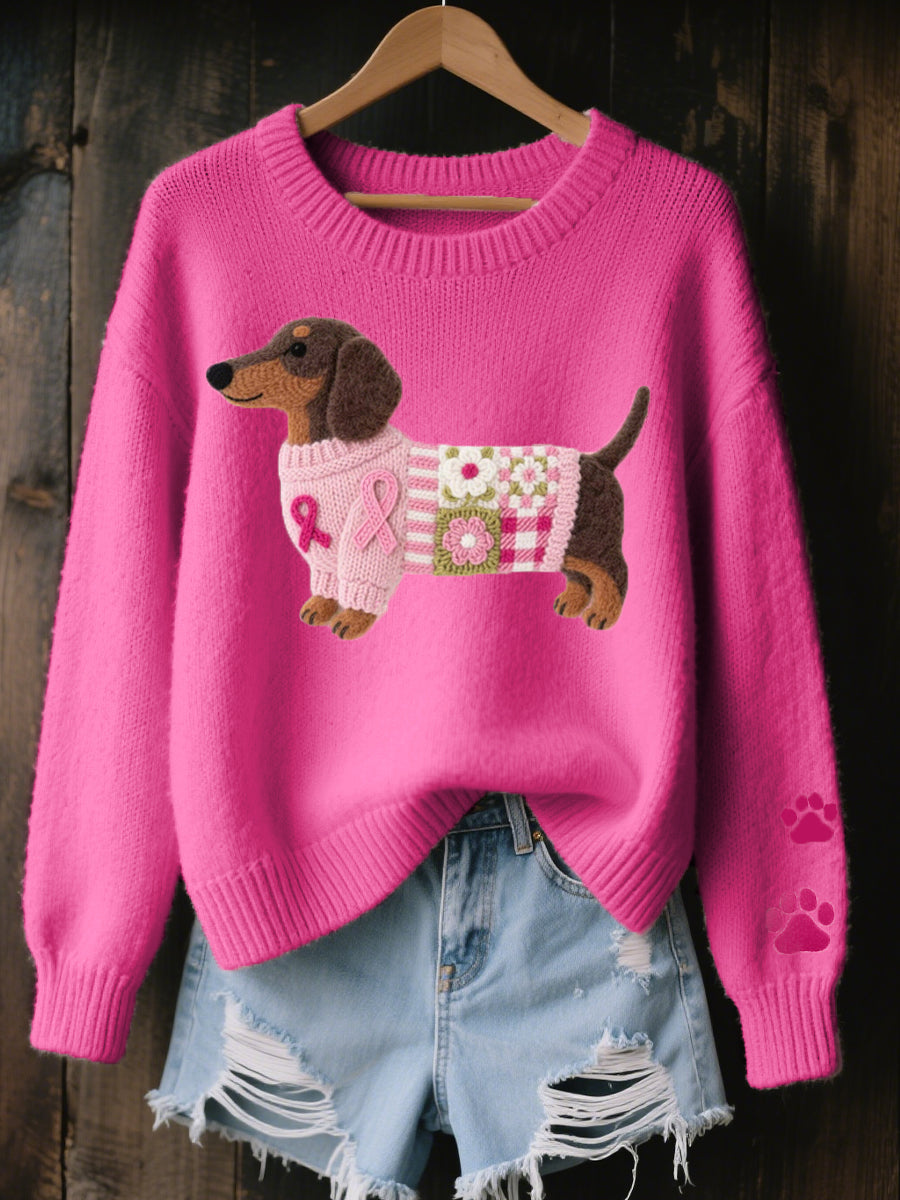 Kvinnors Stickad Hundtryck Avslappnad Passform Casual Jumper