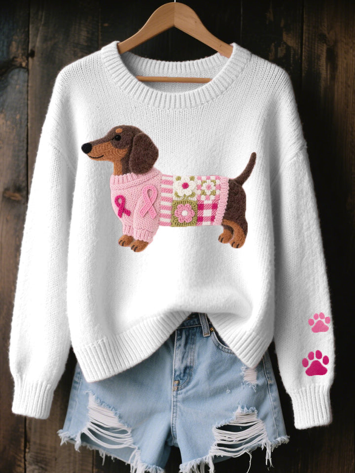 Kvinnors Stickad Hundtryck Avslappnad Passform Casual Jumper
