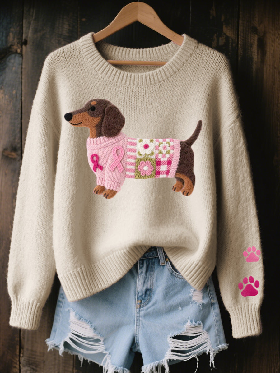 Kvinnors Stickad Hundtryck Avslappnad Passform Casual Jumper