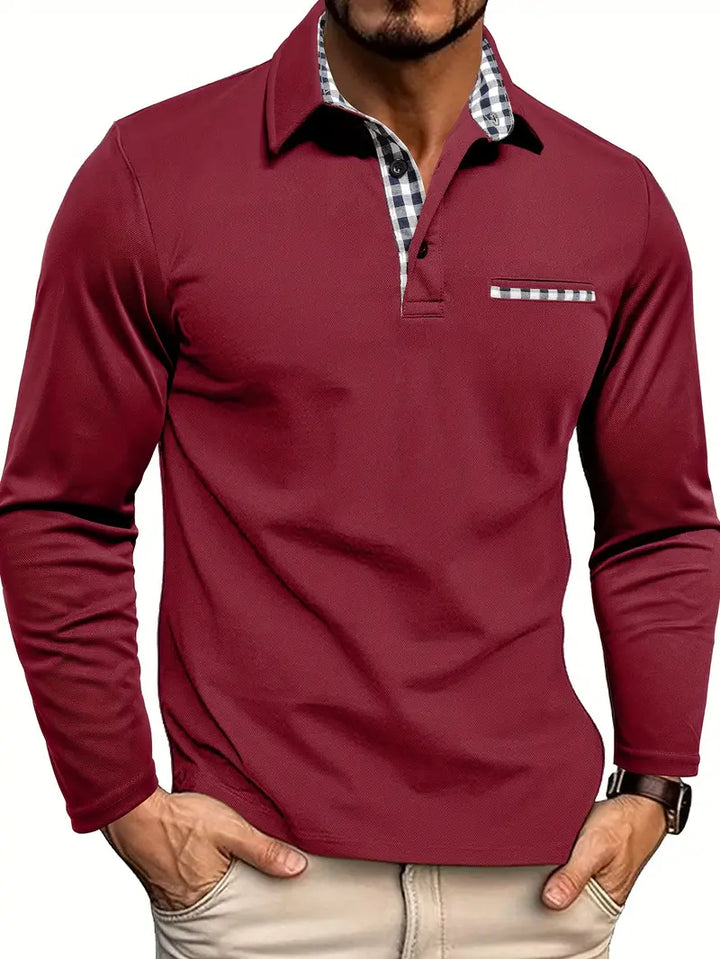 Herrars långärmad polo t-shirt Bekväm bomullsblandning Smart avslappnad vardagsversatil klassisk topp