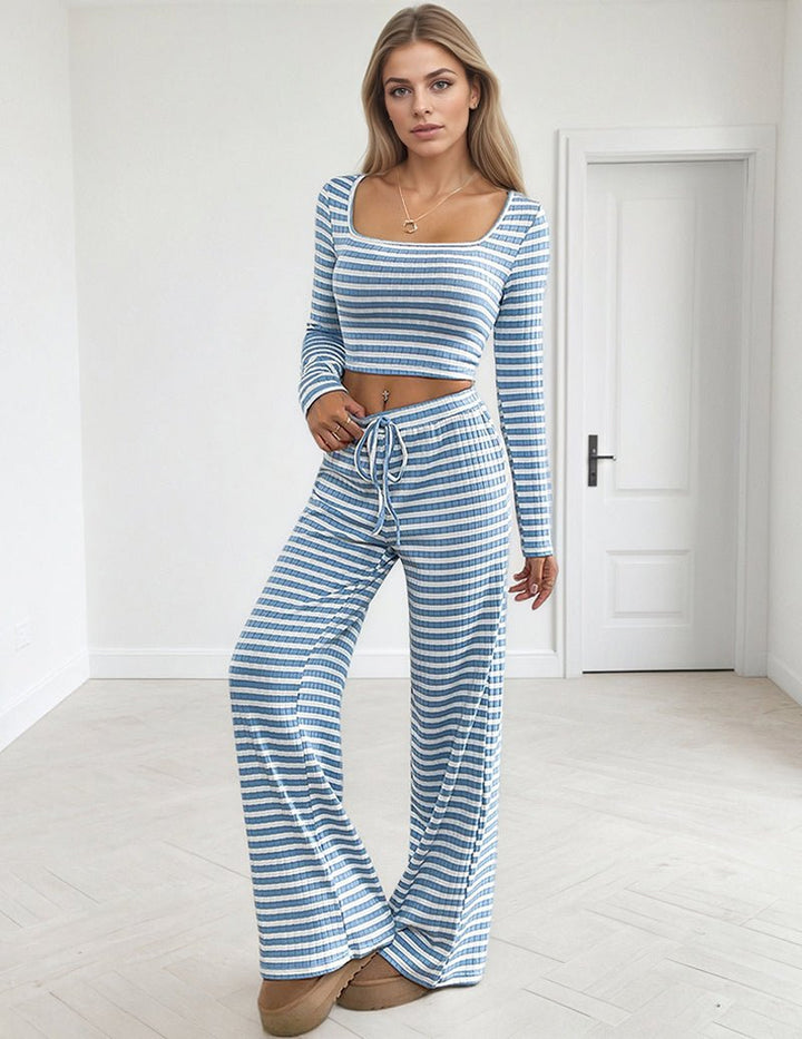 Kvinnors tryckta långärmad crop top lounge set