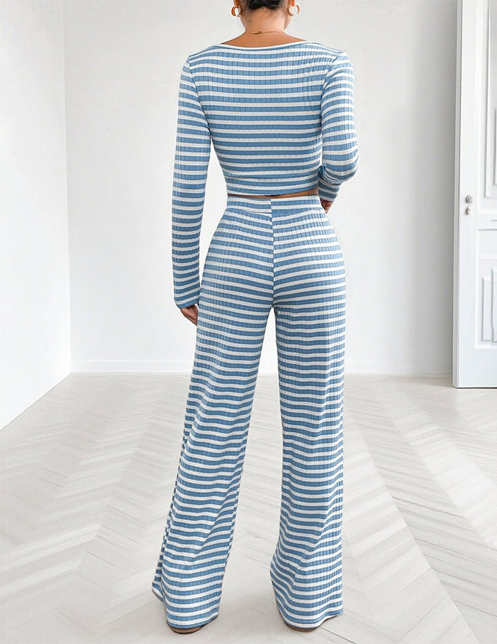 Kvinnors tryckta långärmad crop top lounge set