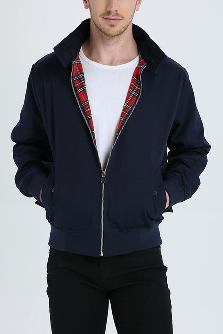 Herr Harrington-jacka – Tartan-fodrad dragkedja avslappnad ytterkläder