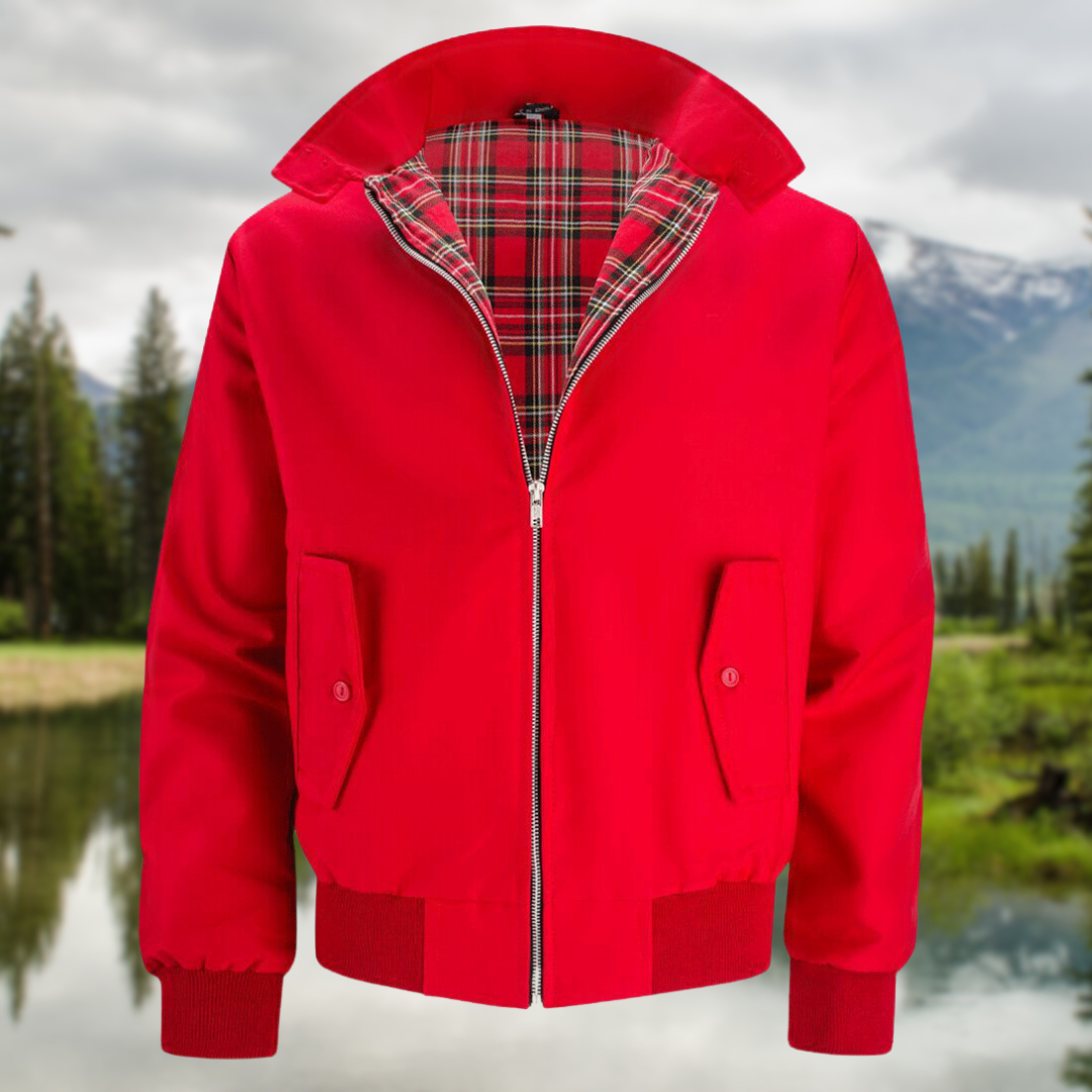 Herr Harrington-jacka – Tartan-fodrad dragkedja avslappnad ytterkläder