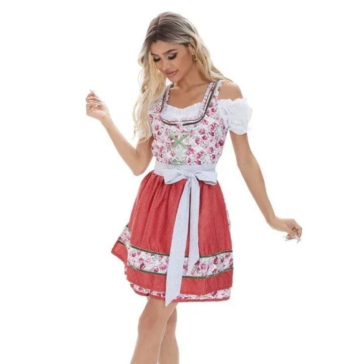 Kvinnors Blommig Förkläde Dirndl – Off-Shoulder Oktoberfest Klänning för Folkliga Festivaler