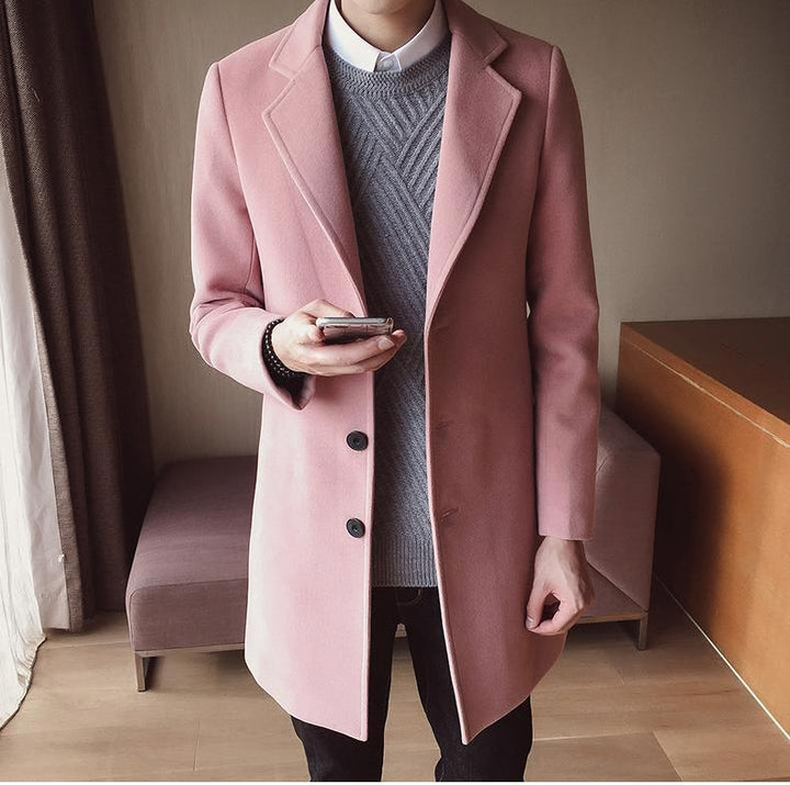 Herrars Långa Ullkappa – Elegant Slim Fit Klassisk Smart Formell Ytterklädsel