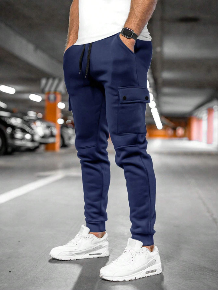 Herrens Joggingbyxor med Vändbar Ficka Bekväma Avslappnade Kortade Loungebyxor Lätta Stretchdesign