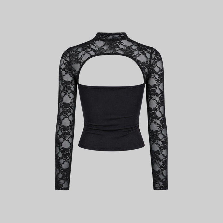 Kvinnors Spets Utskärning Mock Neck Långärmad Kvällstop