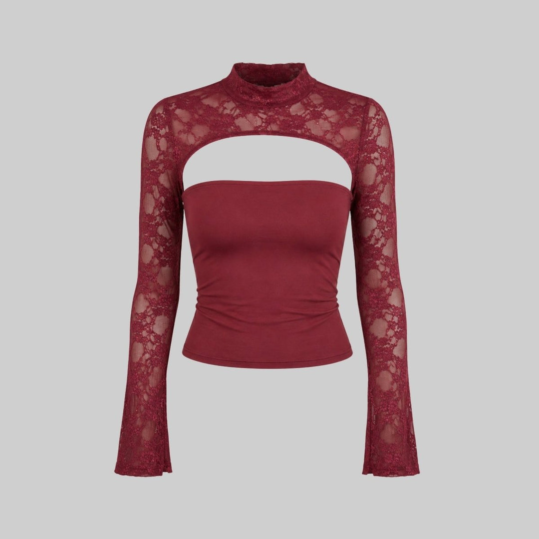 Kvinnors Spets Utskärning Mock Neck Långärmad Kvällstop