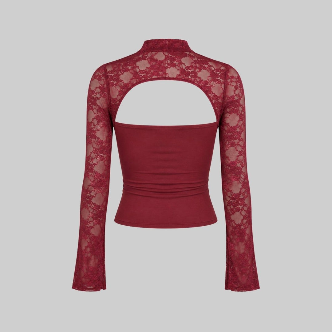 Kvinnors Spets Utskärning Mock Neck Långärmad Kvällstop