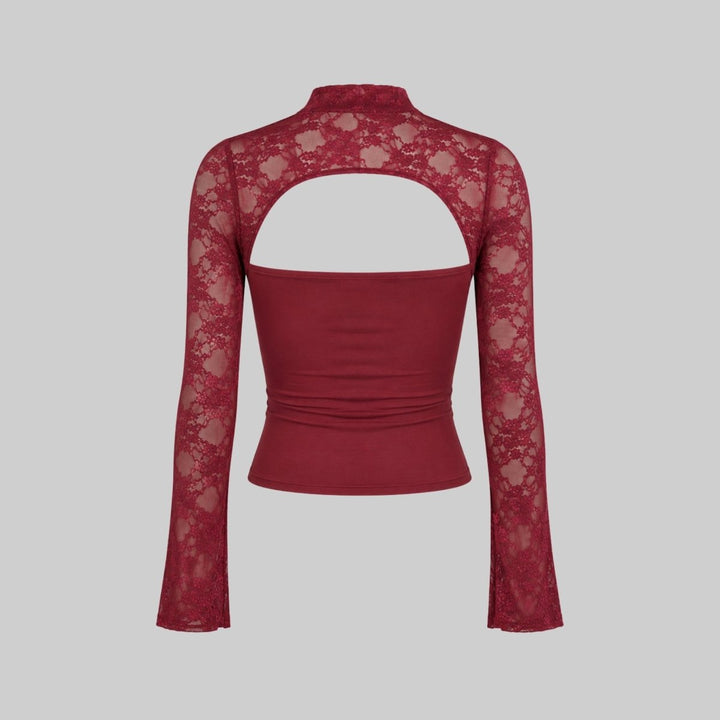 Kvinnors Spets Utskärning Mock Neck Långärmad Kvällstop