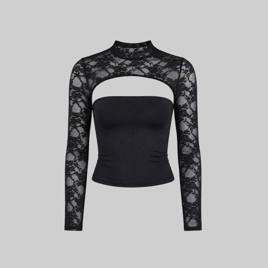 Kvinnors Spets Utskärning Mock Neck Långärmad Kvällstop