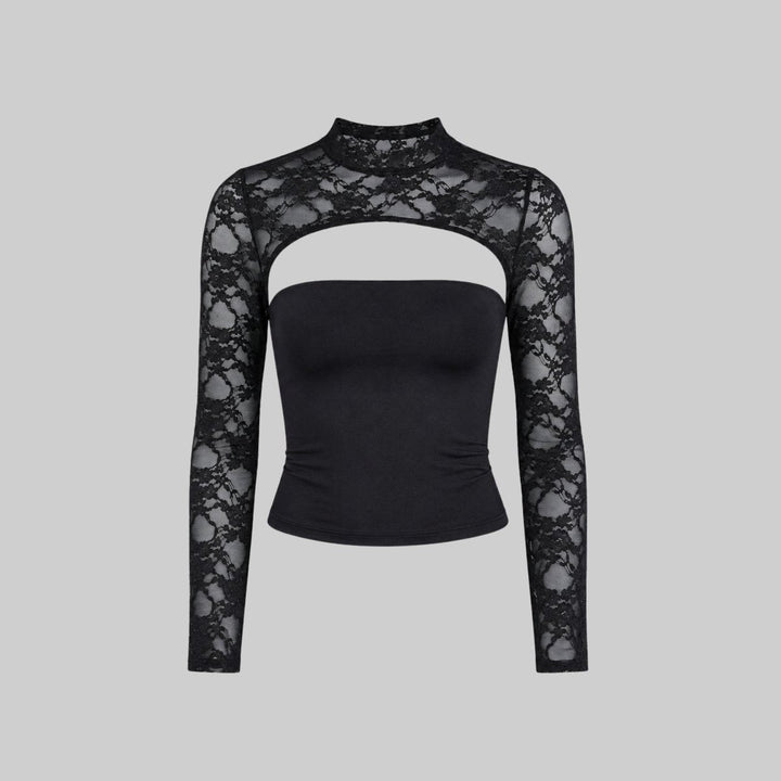Kvinnors Spets Utskärning Mock Neck Långärmad Kvällstop