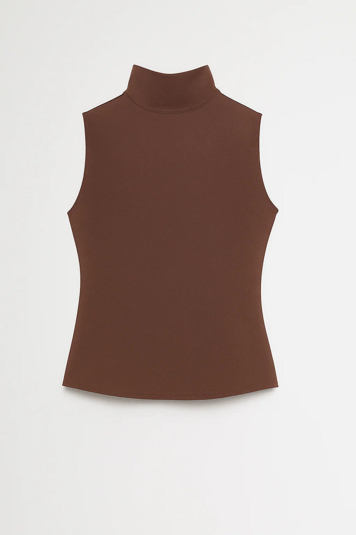 Kvinnors ärmlös mock neck figurnära topp