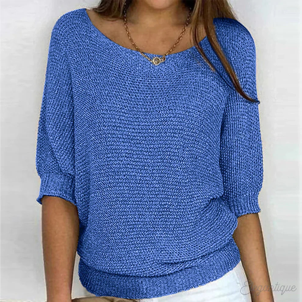 Kvinnors Texturerad Stickad Batwing Ärmsavslappnad Top