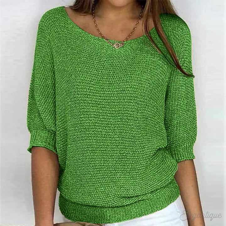 Kvinnors Texturerad Stickad Batwing Ärmsavslappnad Top