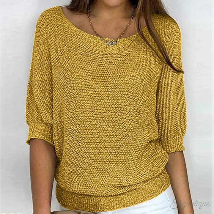Kvinnors Texturerad Stickad Batwing Ärmsavslappnad Top