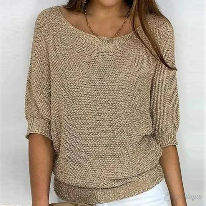 Kvinnors Texturerad Stickad Batwing Ärmsavslappnad Top