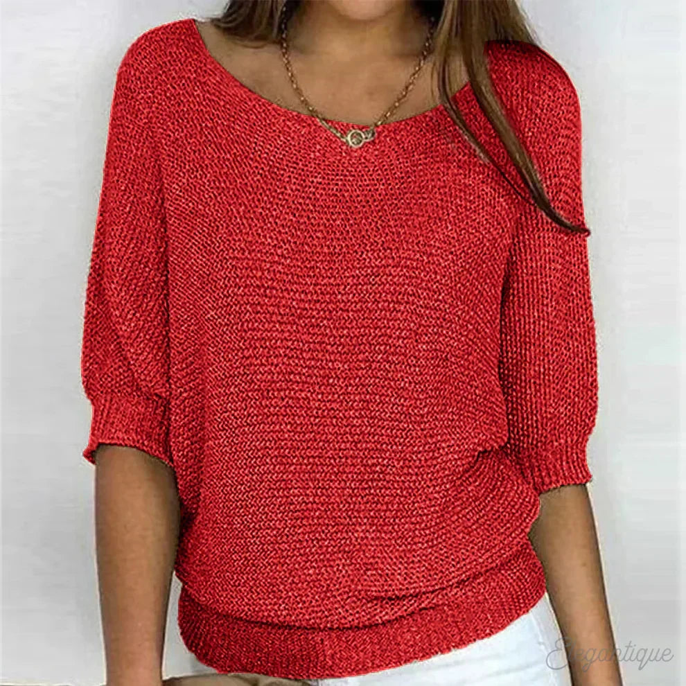 Kvinnors Texturerad Stickad Batwing Ärmsavslappnad Top