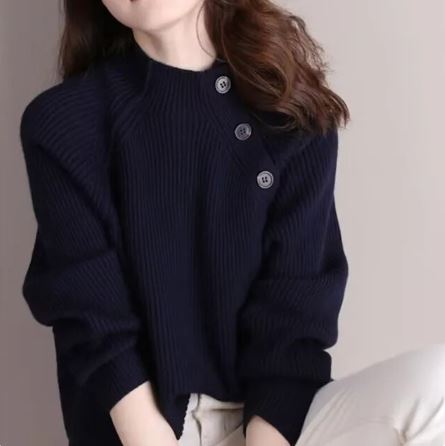 Kvinnors Vintage Stickad Tröja för Höst och Vinter Varm Stilfull Varje Dags Jumper