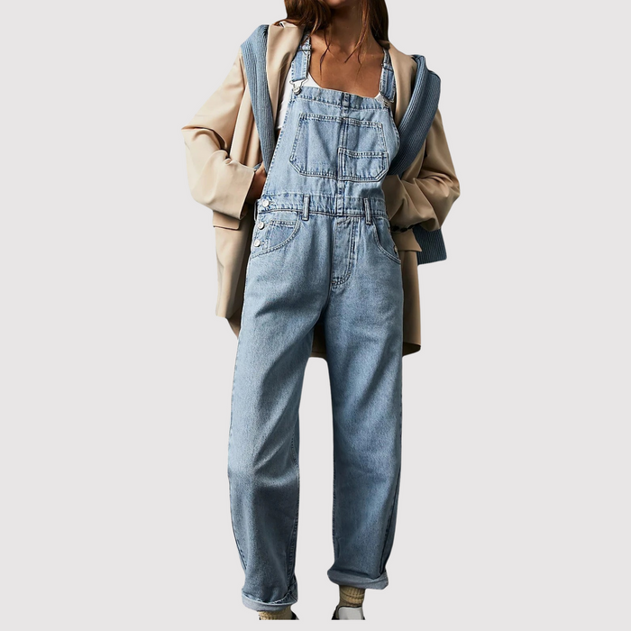 Kvinnors Avslappnad Denim Dungaree Med Fickdetaljer