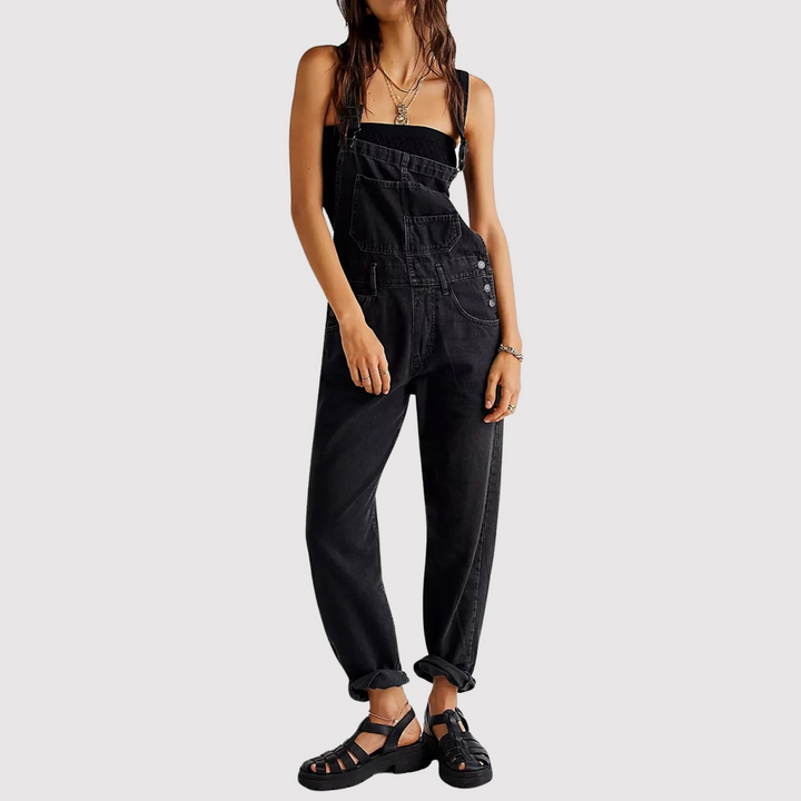Kvinnors Avslappnad Denim Dungaree Med Fickdetaljer