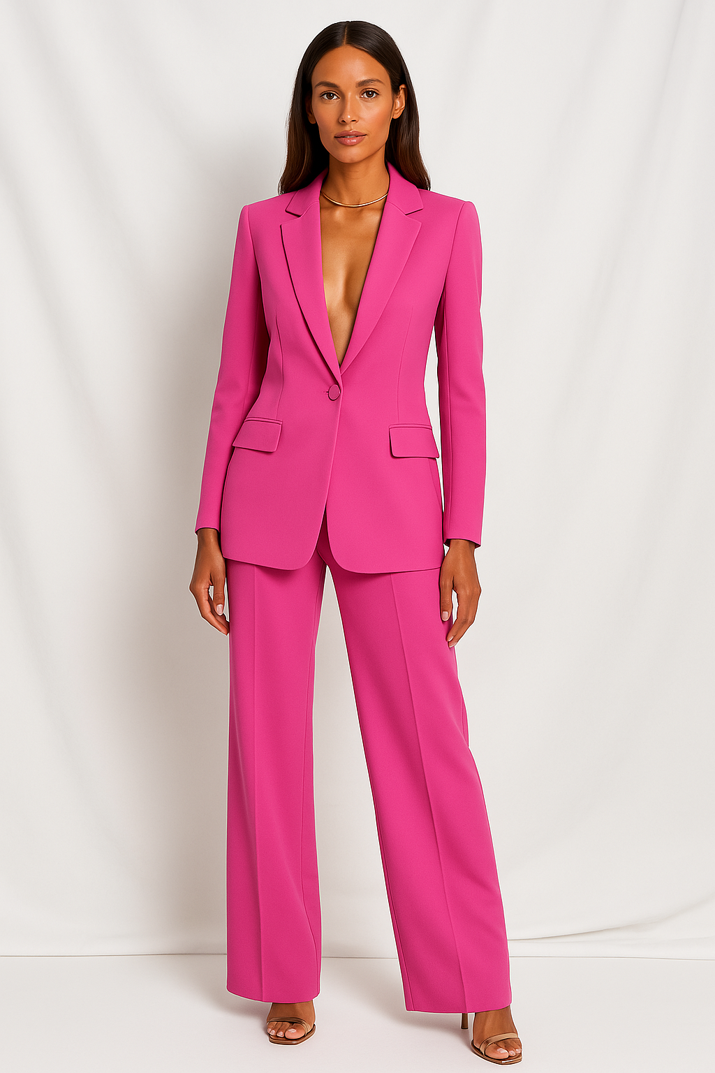 Kvinnors Djup U-ringad Blazer med Vida Byxor Set