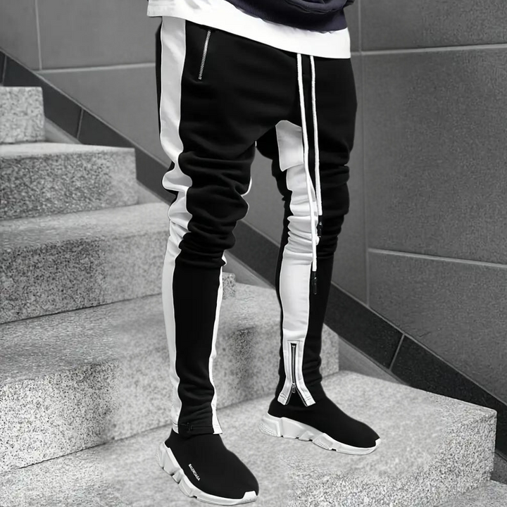 Herrens Joggingbyxor med Kontrastpanel och Dragkedja i Vrist Slim Fit