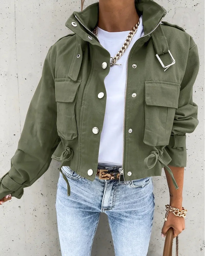Kvinnors Kortad Bomberjacka Urban Stil Lätt Modern Avslappnad Streetwear Ytterkläder