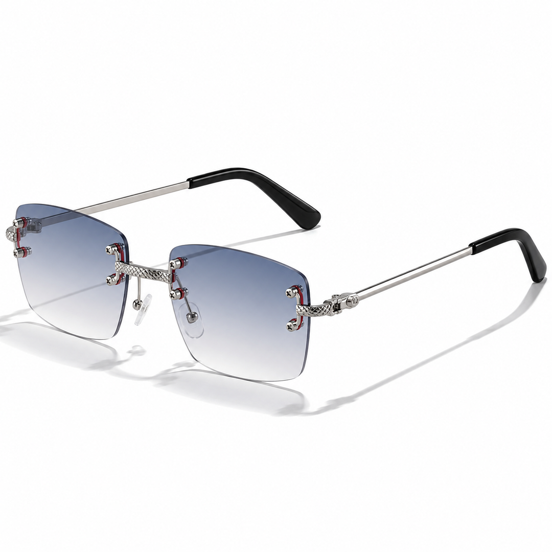 Herrers rimless metall solglasögon – Moderna fyrkantiga glasögon för resor och vardagsbruk