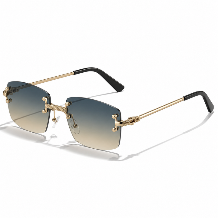 Herrers rimless metall solglasögon – Moderna fyrkantiga glasögon för resor och vardagsbruk