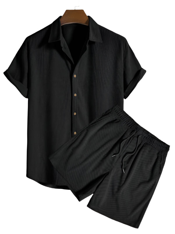 Herrarnas minimalistiska sommarsätt med kortärmad skjorta och shorts, lätt och andningsbar avslappnad outfit