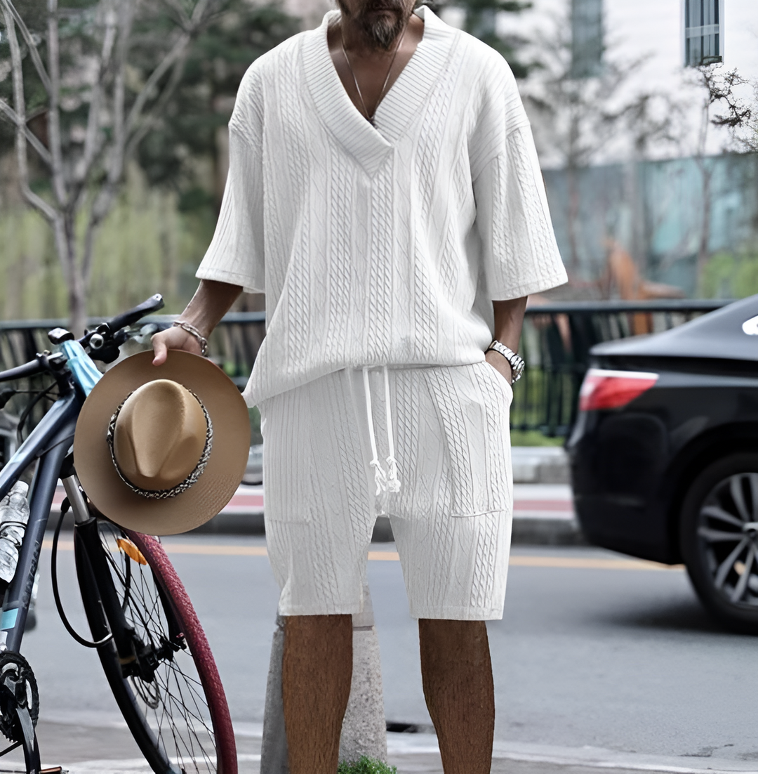 Mäns Texturerade Oversized Co Ord Lounge Sommar Shorts Set