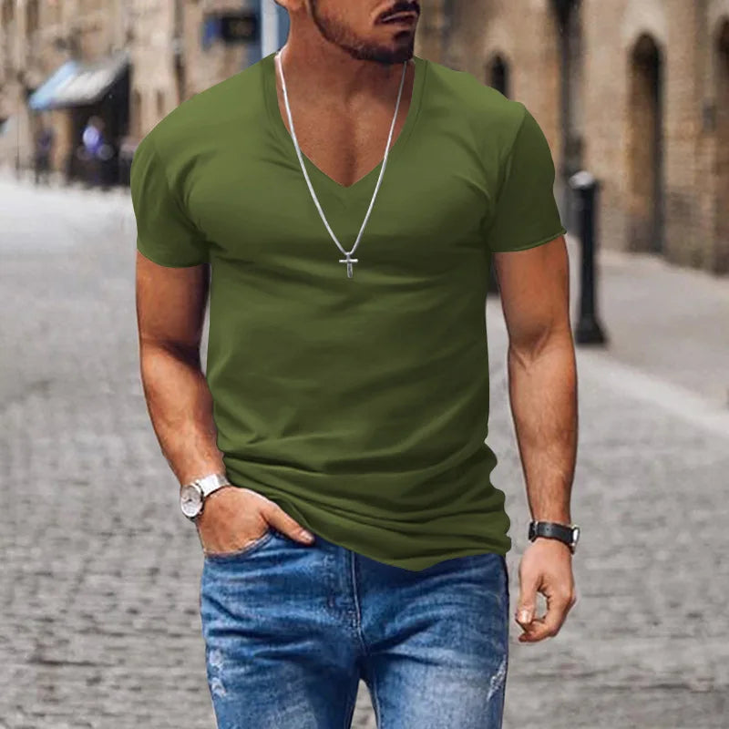 Herrarnas åtsittande V-ringad T-shirt – Djup urringning, sommarens nödvändighet för stadsliv