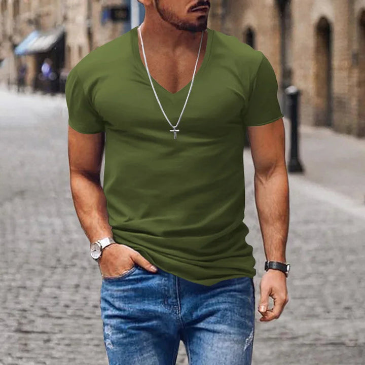 Herrarnas åtsittande V-ringad T-shirt – Djup urringning, sommarens nödvändighet för stadsliv
