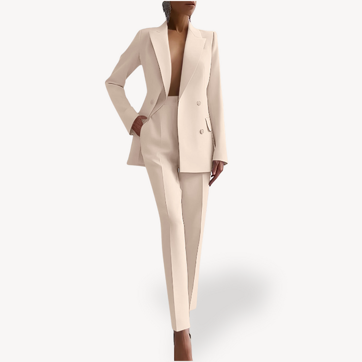 Kvinnors Skräddarsydda Byxdress – Dubbelknäppt Blazer Set för Affärs- och Kvällsbruk
