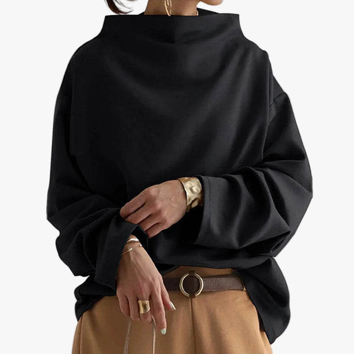 Dam Stickad Tröja med Hög Hals och Drop Shoulder