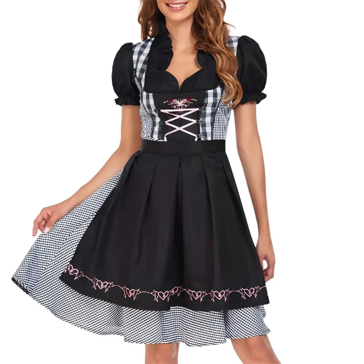 Kvinnors Volang Oktoberfest Dirndl – Puffärmad Folkdräkt med Snörning i Midjan
