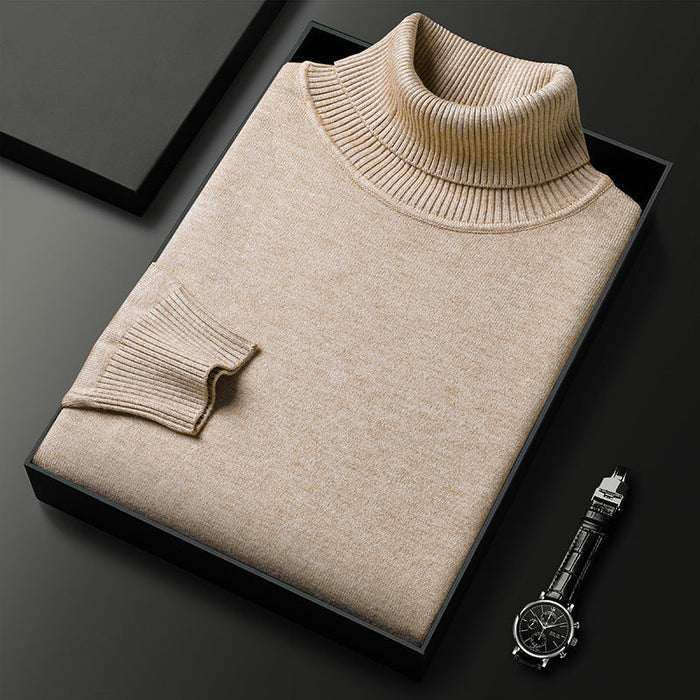 Herrs Cashmere-blandning Turtleneck Tröja med Fin Ribbad Yta