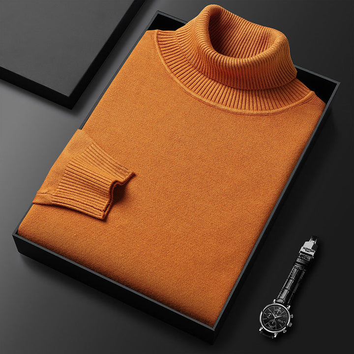 Herrs Cashmere-blandning Turtleneck Tröja med Fin Ribbad Yta