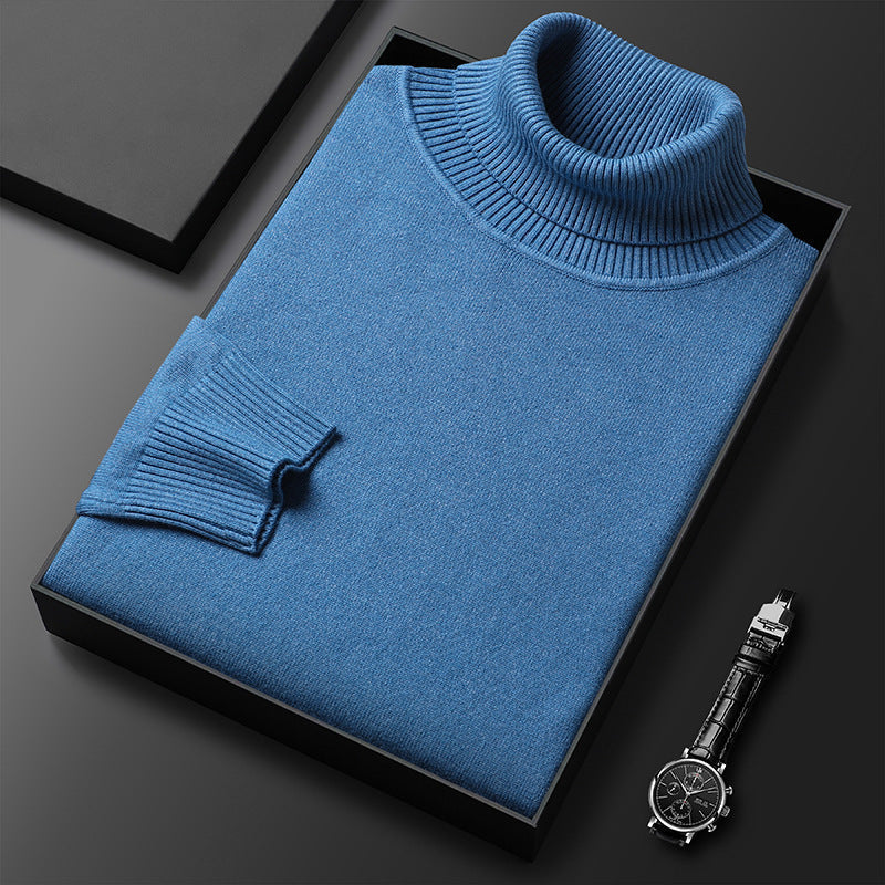 Herrs Cashmere-blandning Turtleneck Tröja med Fin Ribbad Yta