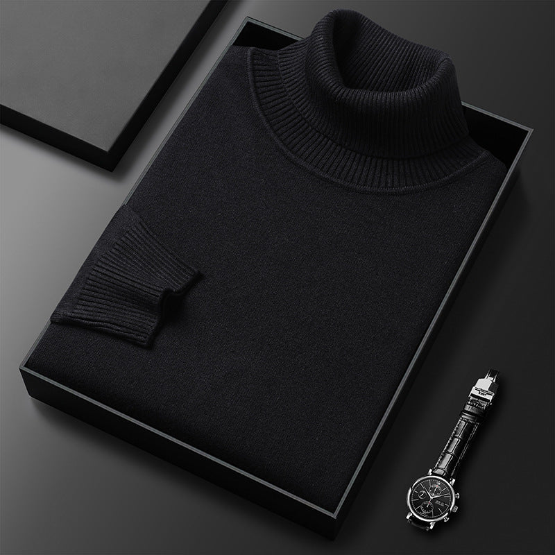 Herrs Cashmere-blandning Turtleneck Tröja med Fin Ribbad Yta