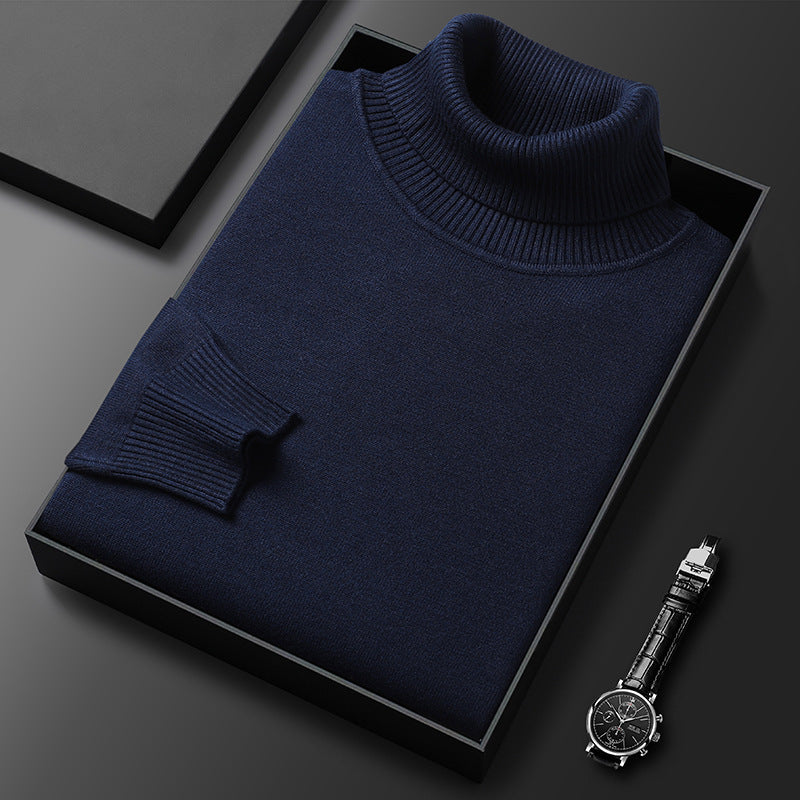 Herrs Cashmere-blandning Turtleneck Tröja med Fin Ribbad Yta