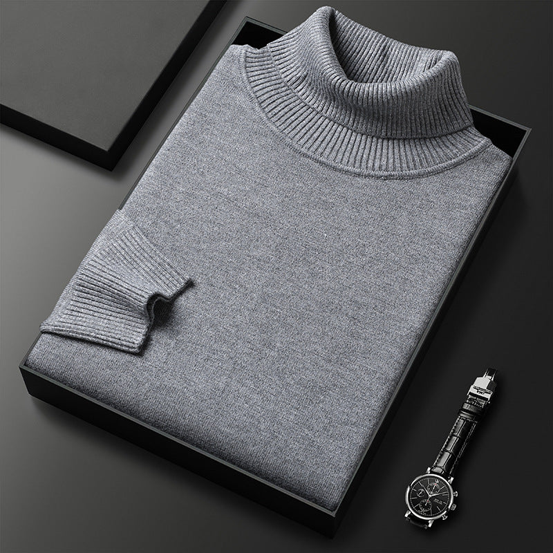 Herrs Cashmere-blandning Turtleneck Tröja med Fin Ribbad Yta