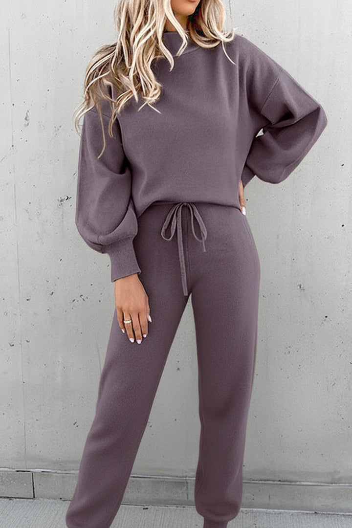 Kvinnors Mock-Neck Sweatshirt och Jogger Set – Avslappnad Loungewear för Kyligare Dagar