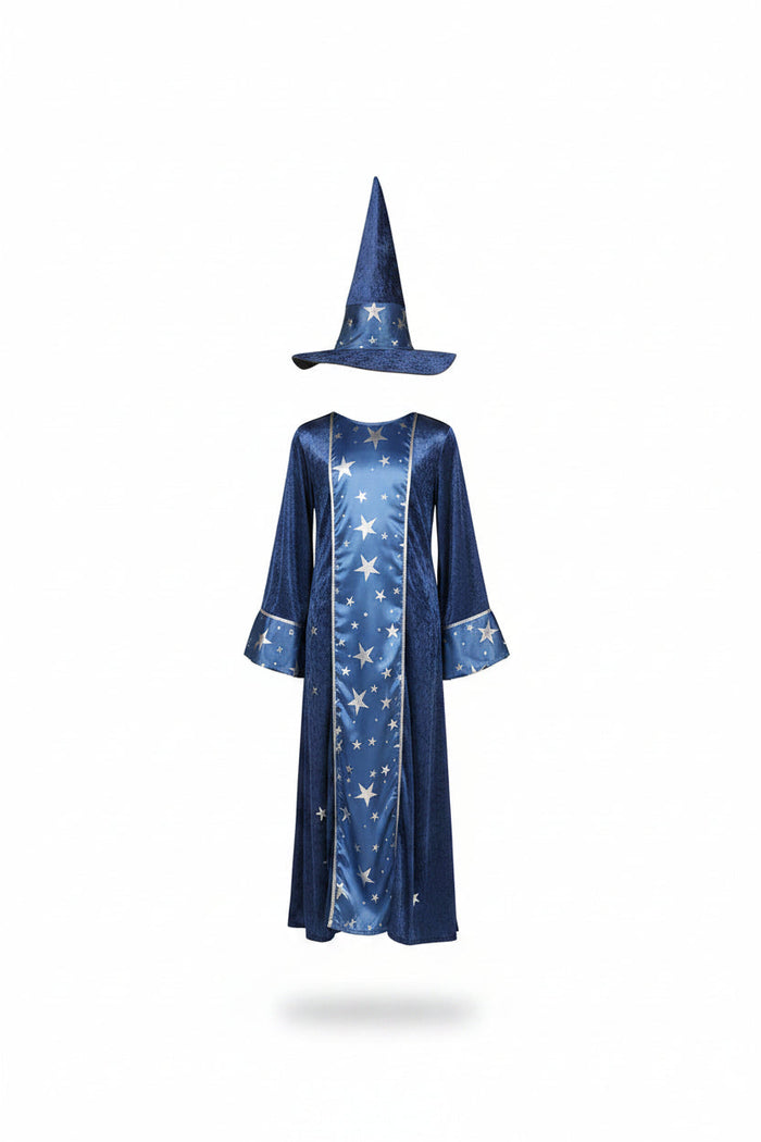 Barnens Blå Stjärnmagiker Robe och Hatt Halloween Kostym